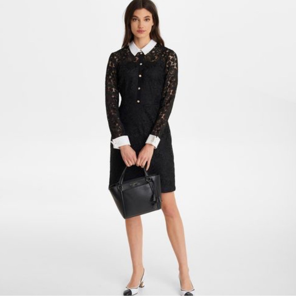 Karl Lagerfeld Paris Black Lace Dress with Collar 12